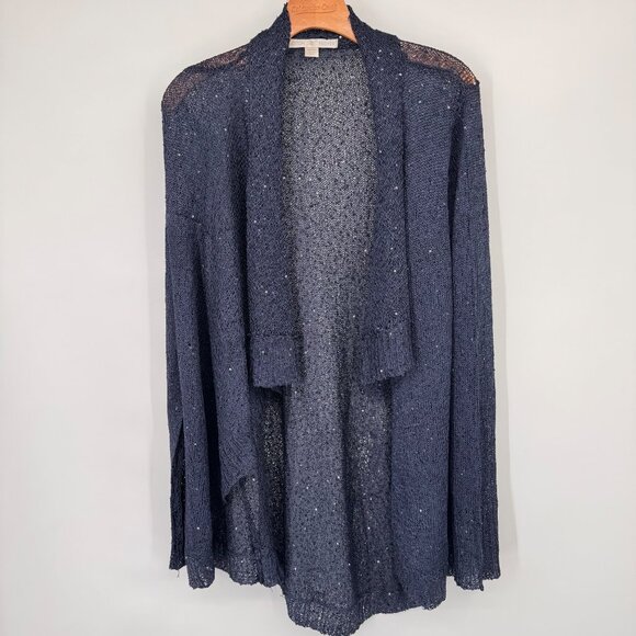 Boston Proper Navy Open-FrontSequin Knit Cardigan size XL Womens Sweater - Picture 11 of 12